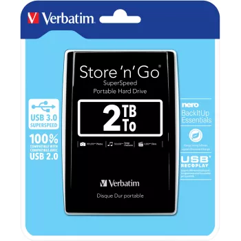 Verbatim Store 'n' Go USB 3.0 prenosný pevný disk 2 TB čierny, 2 TB, 3.2 Gen 1 (3.1 Gen 1), 5400 RPM, čierny