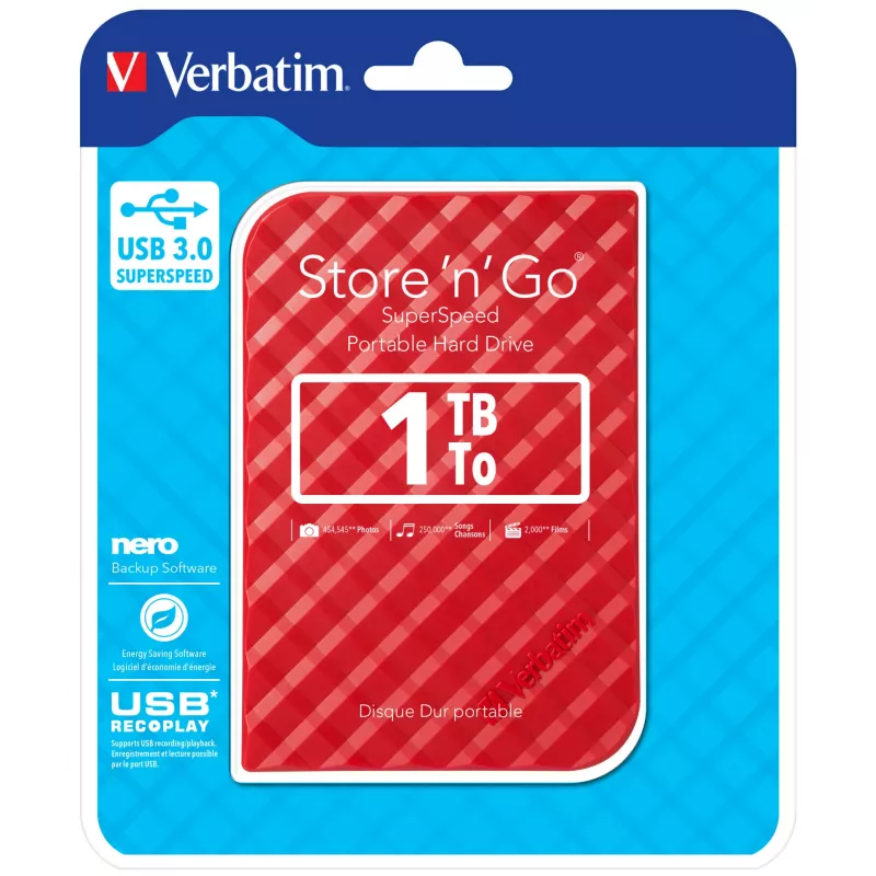 Verbatim Store 'n' Go USB 3.0 pevný disk 1 TB červený
