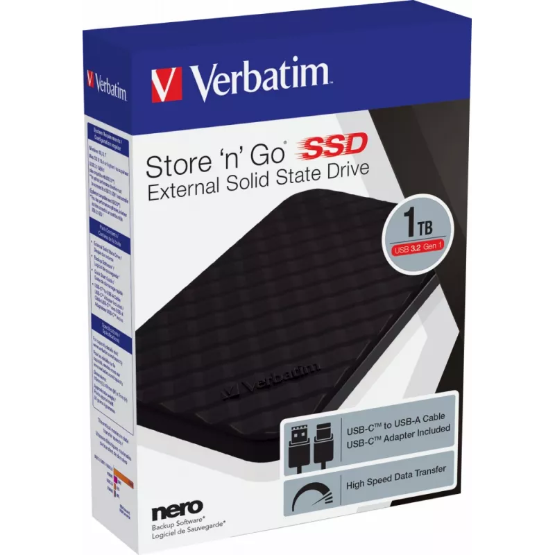 Verbatim Store 'n' Go prenosný SSD USB 3.2 GEN 1 1TB, 1 TB, USB Type-C, 3.2 Gen 1 (3.1 Gen 1), čierny