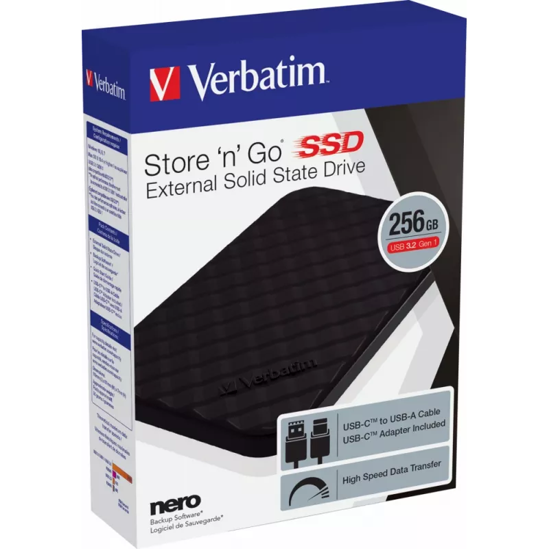 Verbatim Store 'n' Go prenosný SSD USB 3.2 GEN 1 256GB, 256 GB, USB Type-C, 3.2 Gen 1 (3.1 Gen 1), čierny