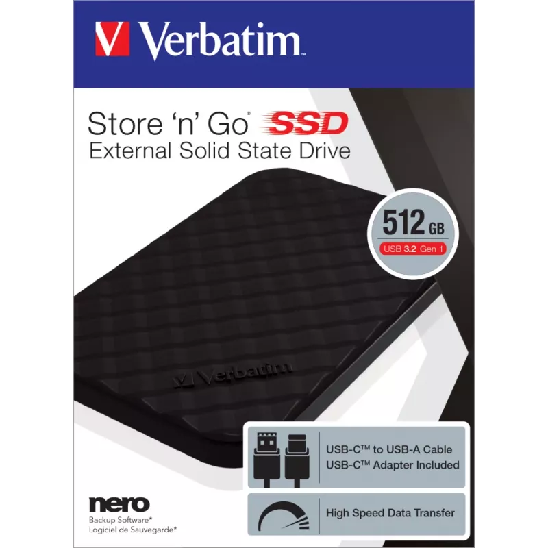 Verbatim Store 'n' Go prenosný SSD USB 3.2 GEN 1 512GB, 512 GB, USB Type-C, 3.2 Gen 1 (3.1 Gen 1), čierny