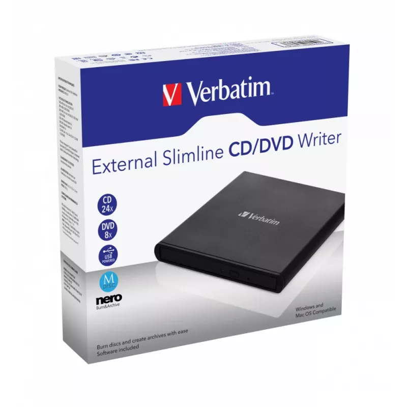 Verbatim External Slimline CD/DVD Writer optická mechanika DVD±RW čierna