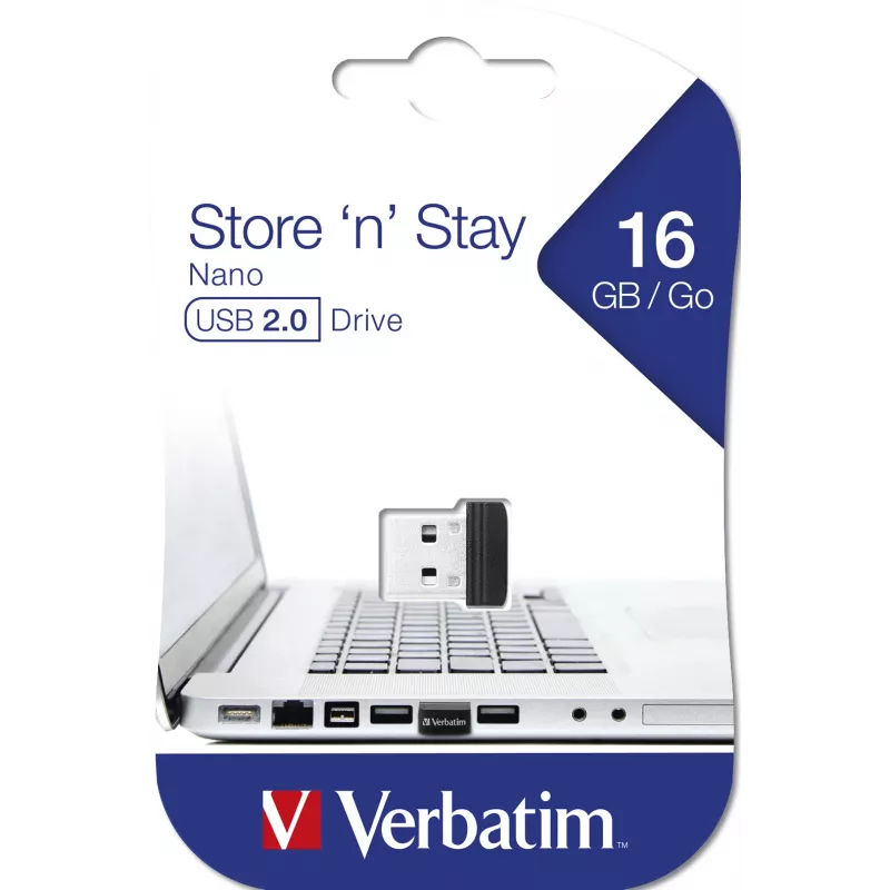Verbatim Store 'n' Stay NANO – USB kľúč 16 GB – čierna