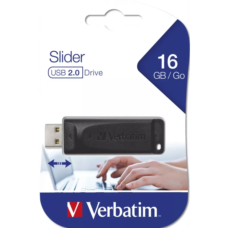 Verbatim Slider – USB kľúč 16 GB – čierny, 16 GB, USB Type-A, 2.0, 10 MB/s, posuvný, čierny
