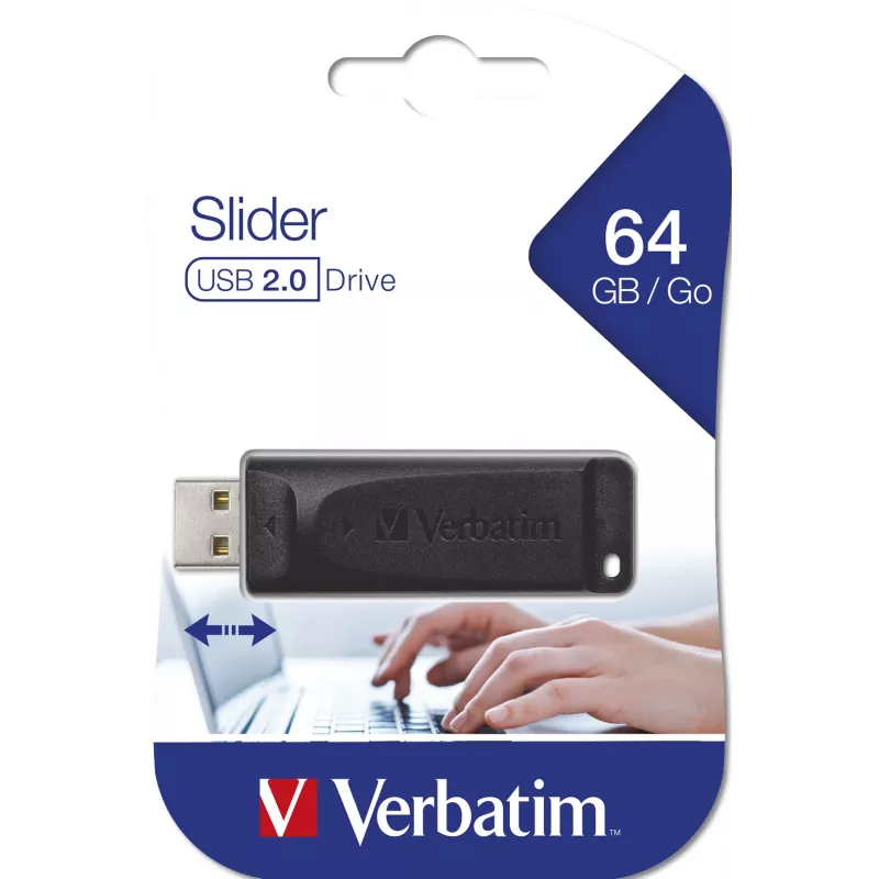 Verbatim Slider – USB kľúč 64 GB – čierny, 64 GB, USB Type-A, 2.0, 10 MB/s, posuvný, čierny