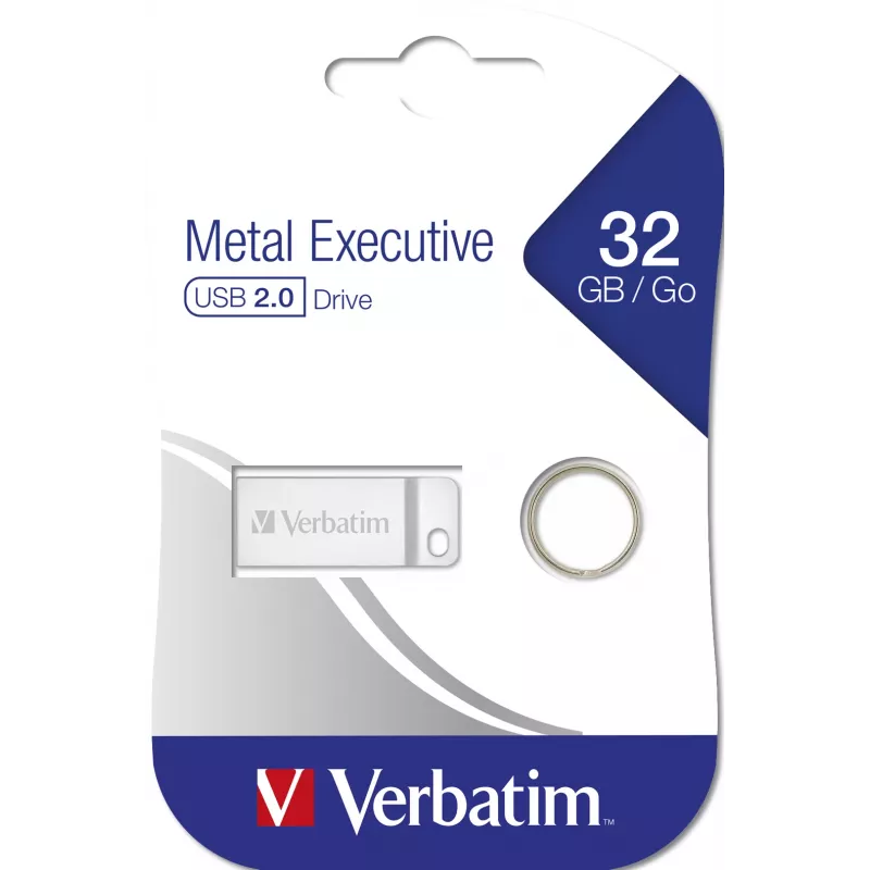 Verbatim Metal Executive – USB kľúč 32 GB – strieborný, 32 GB, USB Type-A, 2.0, bez krytky, 3,6 g, strieborný