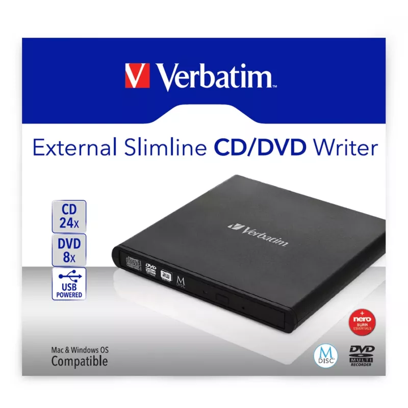 Verbatim Slimline CD/DVD optická mechanika DVD-RW čierna