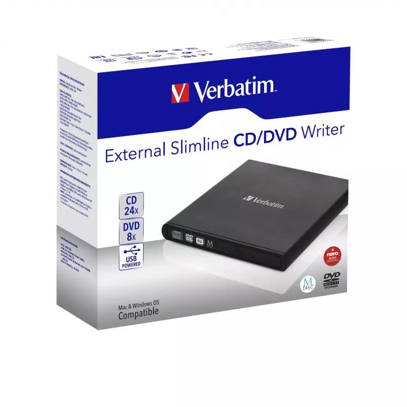 Verbatim Slimline CD/DVD optická mechanika DVD-RW čierna