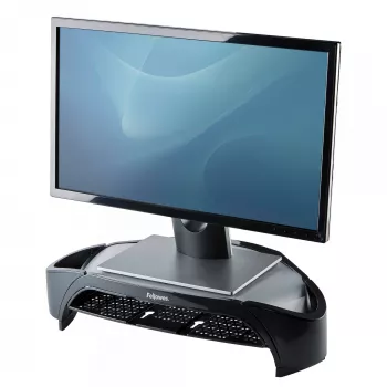 Fellowes podstavec pod monitor s 3 nastaveniami výšky – Smart Suites Monitor Riser Plus s úložným priestorom – ergonomický nastaviteľný podstavec pod monitor pre počítač – max. hmotnosť 10 kg/max. veľkosť 21 palcov – čierny