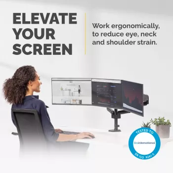 Fellowes Platinum Series trojitý držiak monitora – držiak monitora pre tri 7 kg ťažké 27-palcové obrazovky – nastaviteľný trojitý stolový držiak monitora – náklon 45°, otáčanie 180°, rotácia 360°, VESA 75 x 75/100 x 100 – čierny