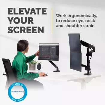 Fellowes Platinum Series dvojitý stohovateľný držiak monitora – držiak monitora pre dva 8 kg ťažké 27-palcové obrazovky – nastaviteľný dvojitý stolový držiak monitora – náklon 45° otáčanie 180° rotácia 360° rotácia 360°, VESA 75 x 75/100 x 100 – čierny