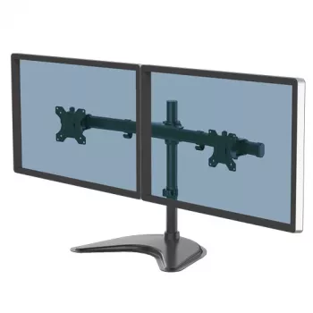 Fellowes Seasa dvojitý držiak monitora - voľne stojaci držiak monitora pre 8 kg ťažké 27-palcové obrazovky – ergonomicky nastaviteľný držiak monitora – náklon ±45°, rozsah otáčania 120°, rotácia 360° – VESA 75 x 75/100 x 100 – čierny