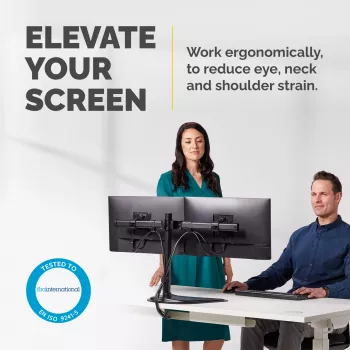 Fellowes Seasa dvojitý držiak monitora - voľne stojaci držiak monitora pre 8 kg ťažké 27-palcové obrazovky – ergonomicky nastaviteľný držiak monitora – náklon ±45°, rozsah otáčania 120°, rotácia 360° – VESA 75 x 75/100 x 100 – čierny