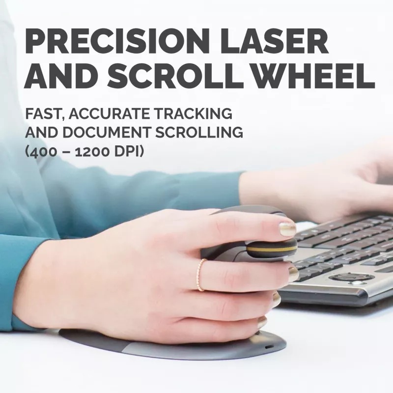 Fellowes obojručná vertikálna myš – malá, bezdrôtová, obojručná, vertikálny dizajn, laser, RF Wireless, 1200 DPI, čierna, strieborná