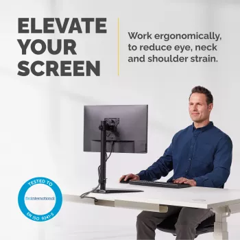 Fellowes Seasa ramenný držiak jedného monitora - voľne stojaci držiak monitora pre 8 kg 32 palcové obrazovky - ergonomicky nastaviteľný ramenný držiak monitora - náklon 45° otočenie 120° rotácia 360°, VESA 75 x 75/100 x 100 - čierny