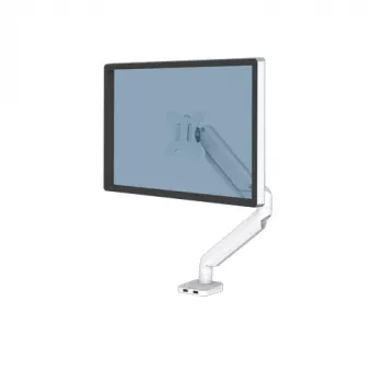 Fellowes Platinum Series ramenný držiak monitora – držiak monitora pre 8 kg, 40 palcové obrazovky – nastaviteľný stolový držiak monitora – náklon 45°, otočenie 180°, rotácia 360°, VESA 75 x 75/100 x 100 – biely