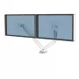 Fellowes Platinum Series dvojitý ramenný držiak monitora – držiak pre dva monitory s hmotnosťou 8 kg 40 palcové obrazovky – nastaviteľný stolový držiak pre dva monitory – náklon 45°, otočenie 180°, rotácia 360°, rotácia 360°, VESA 75 x 75/100 x 100 – biely