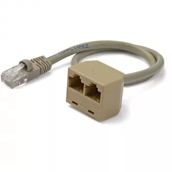 StarTech.com 2-na-1 RJ45 rozbočovací káblový adaptér – samica/samec, 10/100Base-T(X), Cat5e, sivá, polyvinylchlorid (PVC), 0,33 m, konektor samec/samica