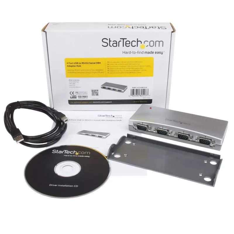 StarTech.com 4-portový USB na RS232 sériový DB9 adaptér hub, USB, sériový, strieborná, plast, CE, FCC, RoHS, 1 W
