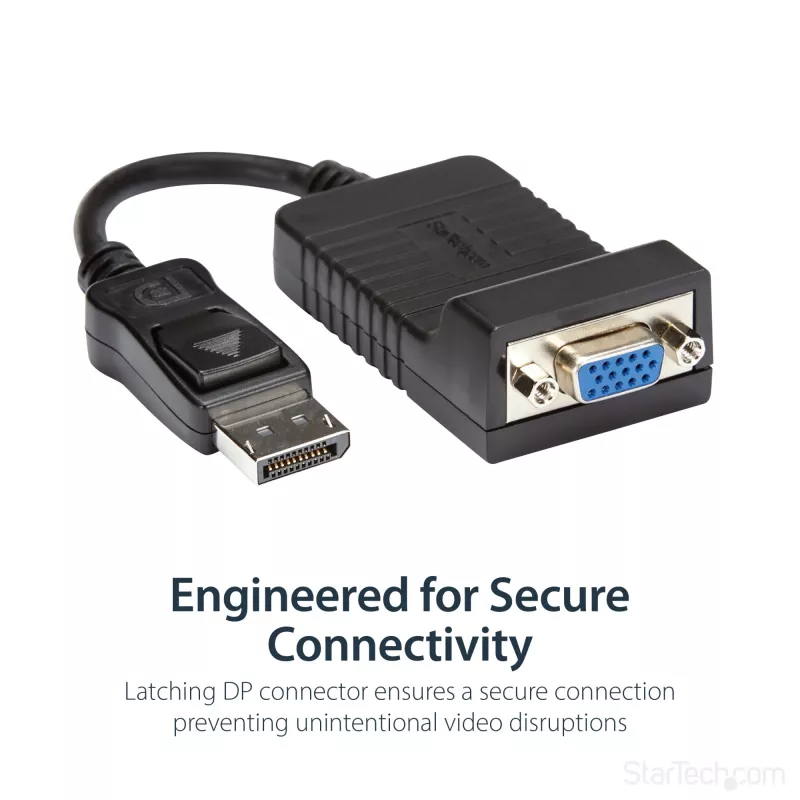 StarTech.com DisplayPort na VGA adaptér – aktívny DP na VGA konvertor – 1080p video – odolný – DP/DP++ zdroj na VGA monitor káblový adaptér dongle – DP 1.2 na VGA – zaisťovací DP konektor