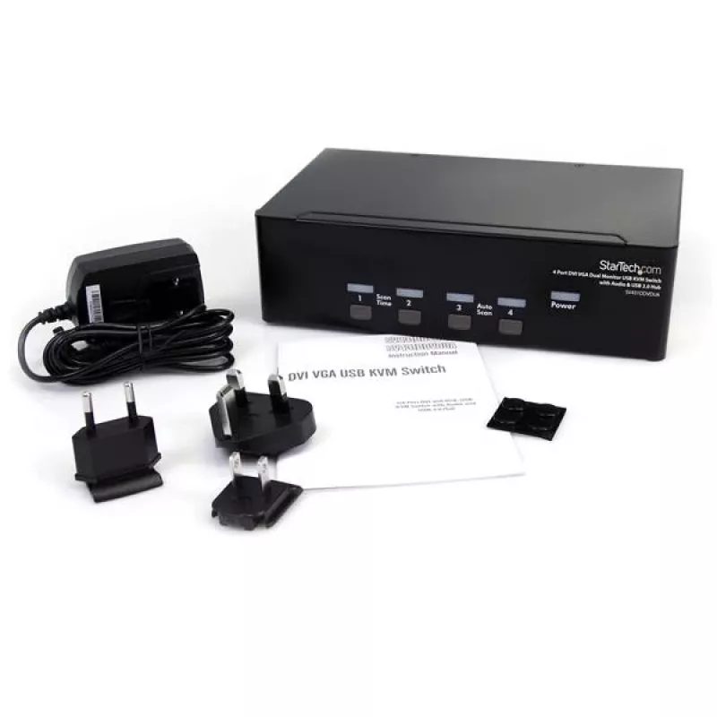 StarTech.com 4-portový DVI VGA Dual-Monitor KVM prepínač USB s audio a USB 2.0 hubom
