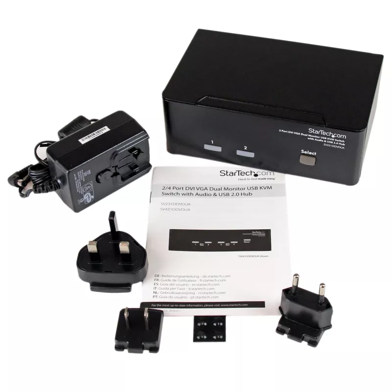 StarTech.com 2-portový DVI VGA Dual Monitor KVM prepínač USB s audio a USB 2.0 hubom
