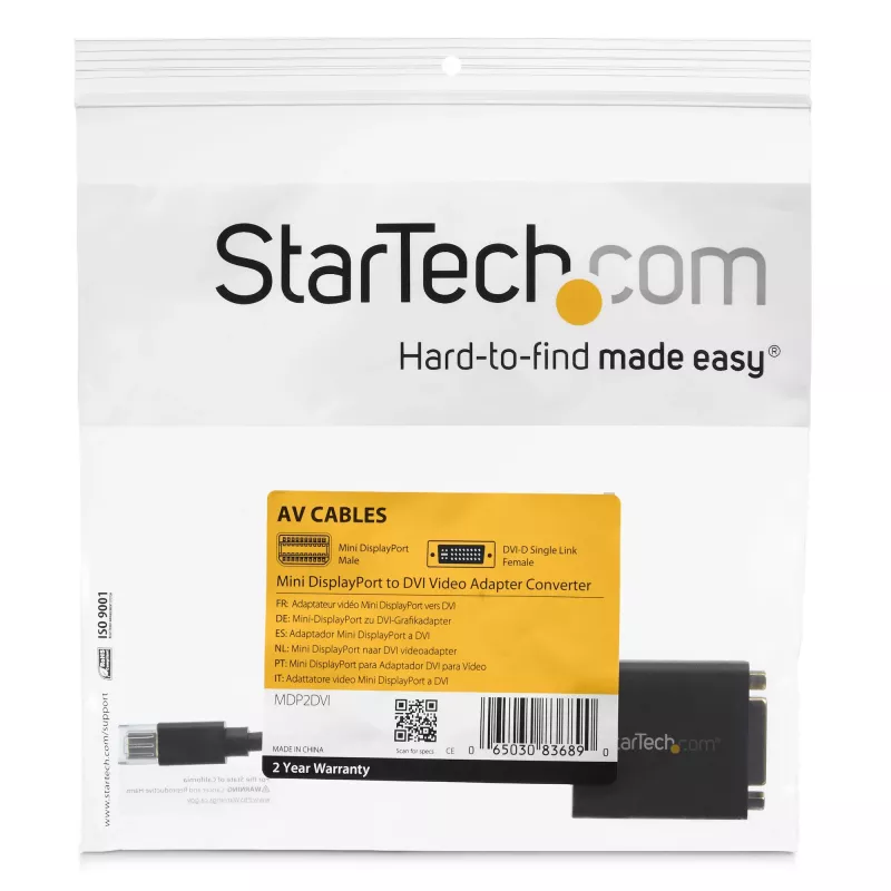 StarTech.com Mini DisplayPort na DVI adaptér - Mini DP na DVI-D konvertor - 1080p video - VESA certifikovaný - mDP alebo Thunderbolt 1/2 Mac/PC na DVI monitor - mDP 1.2 na DVI Single-Link dongle