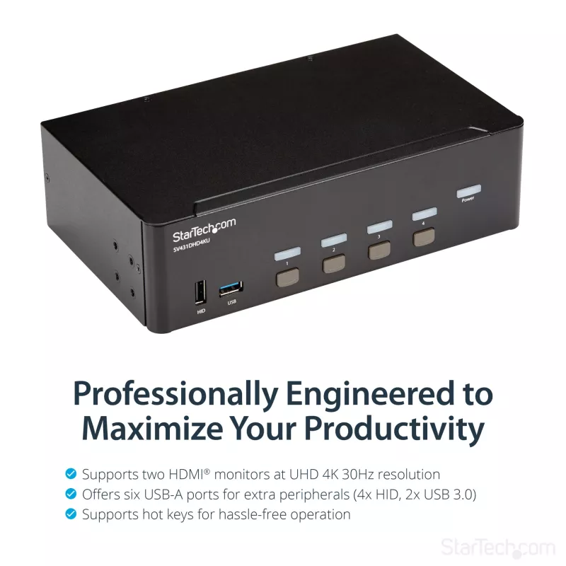 StarTech.com 4-portový HDMI KVM prepínač – 4K 30Hz – Dual Display