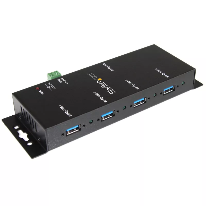 StarTech.com 4-portový priemyselný USB 3.0 hub s ESD ochranou~4-portový USB 3.0 hub – 5Gbps – kovový priemyselný USB-A hub – nástenná alebo stolová montáž USB dátový hub – TAA kompatibilný USB rozširujúci hub