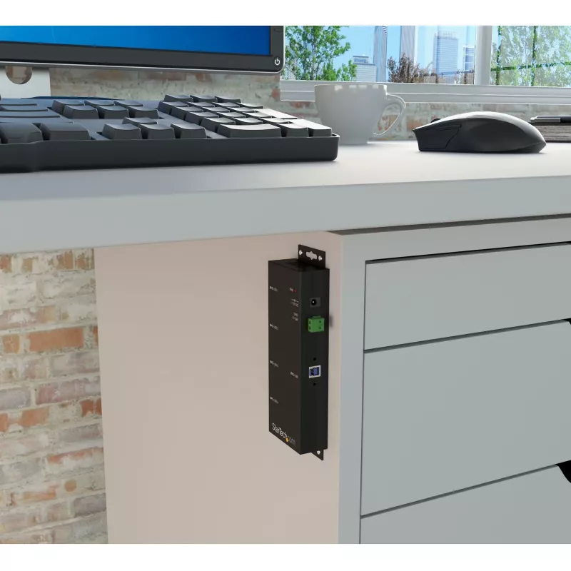 StarTech.com 4-portový priemyselný USB 3.0 hub s ESD ochranou~4-portový USB 3.0 hub – 5Gbps – kovový priemyselný USB-A hub – nástenná alebo stolová montáž USB dátový hub – TAA kompatibilný USB rozširujúci hub