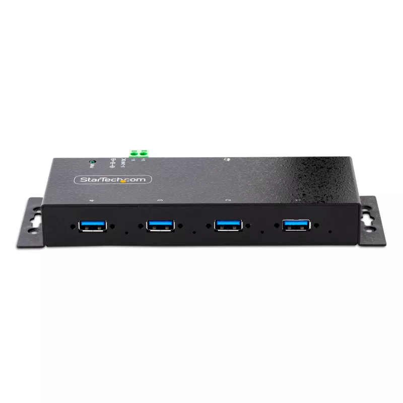 StarTech.com 4-portový priemyselný USB 3.0 hub s ESD ochranou~4-portový USB 3.0 hub – 5Gbps – kovový priemyselný USB-A hub – nástenná alebo stolová montáž USB dátový hub – TAA kompatibilný USB rozširujúci hub