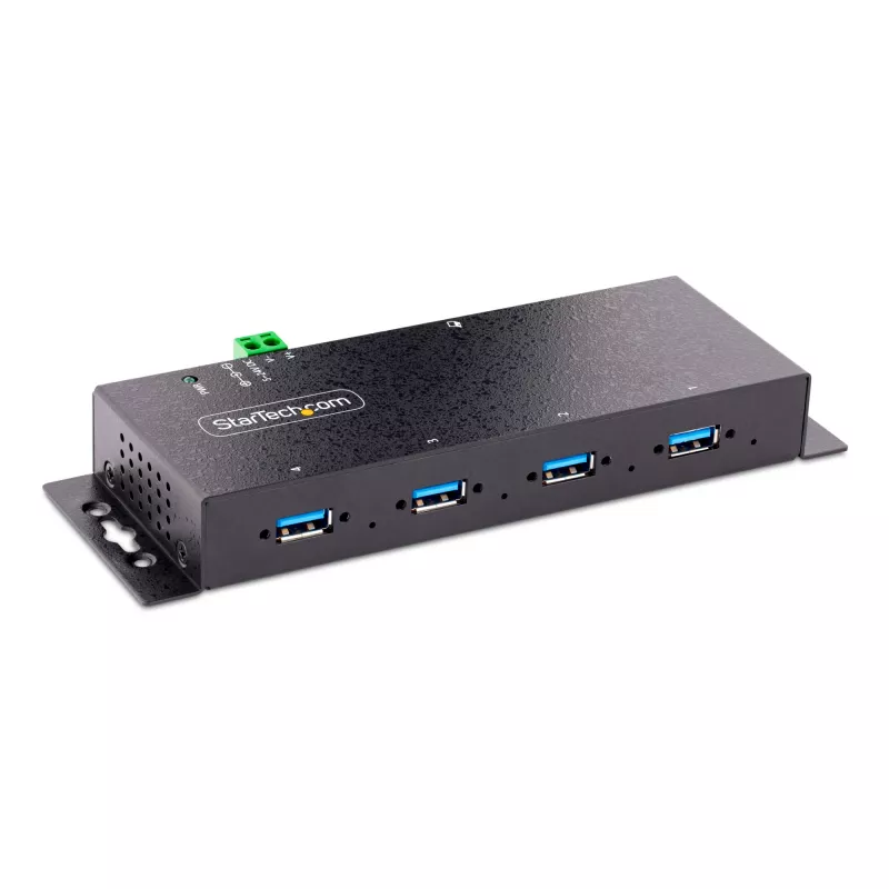 StarTech.com 4-portový priemyselný USB 3.0 hub s ESD ochranou~4-portový USB 3.0 hub – 5Gbps – kovový priemyselný USB-A hub – nástenná alebo stolová montáž USB dátový hub – TAA kompatibilný USB rozširujúci hub