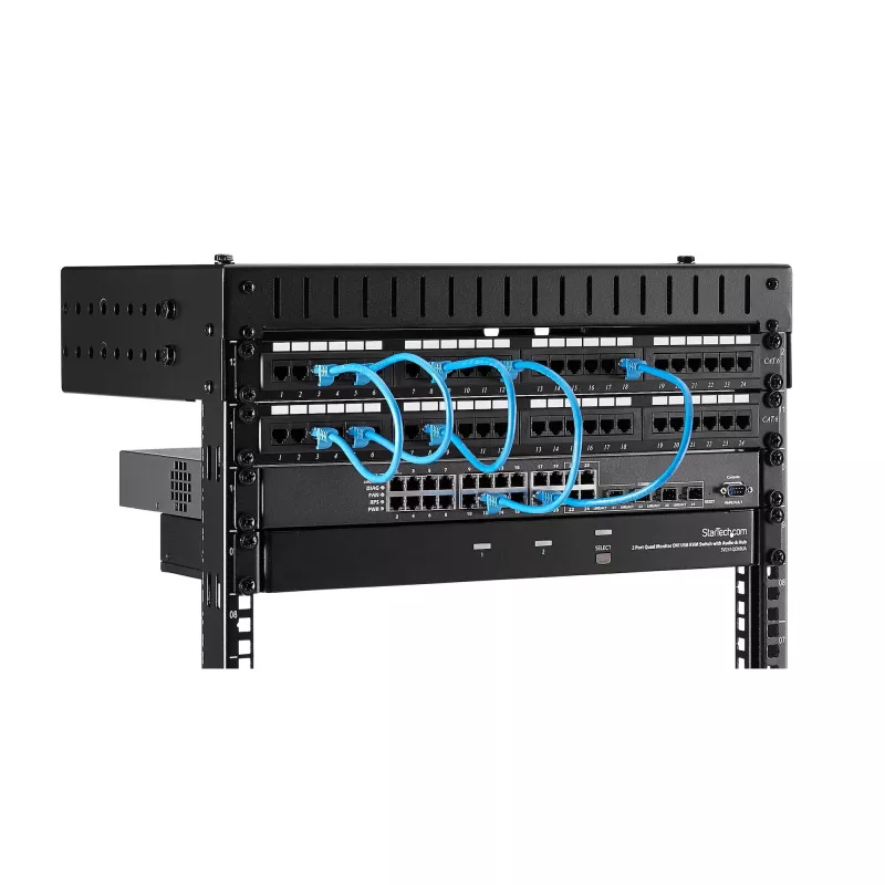 StarTech.com 8U 19-palcový nástenný sieťový rack – nastaviteľná hĺbka 12–20 palcov 2-stĺpikový open-frame serverový rack pre AV/dáta/IT komunikáciu/počítačové vybavenie/switch s klietkovými maticami a skrutkami