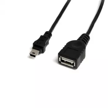 StarTech.com 1 ft Mini USB 2.0 kábel – USB A na Mini B F/M, 0,3 m, USB A, Mini-USB B, konektor samec/konektor samica, 0,48 Gbit/s, čierna