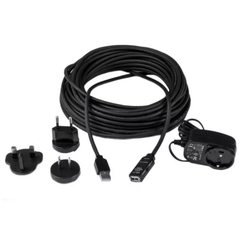 StarTech.com 15 m USB 2.0 aktívny predlžovací kábel – M/F, 15 m, USB A, USB A, USB 2.0, samec/samica, čierna