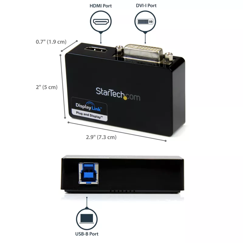 StarTech.com USB 3.0 na HDMI / DVI adaptér – 2048 x 1152, 3.2 Gen 1 (3.1 Gen 1), USB Type-B, DVI výstup, HDMI výstup, 2048 x 1152 pixelov