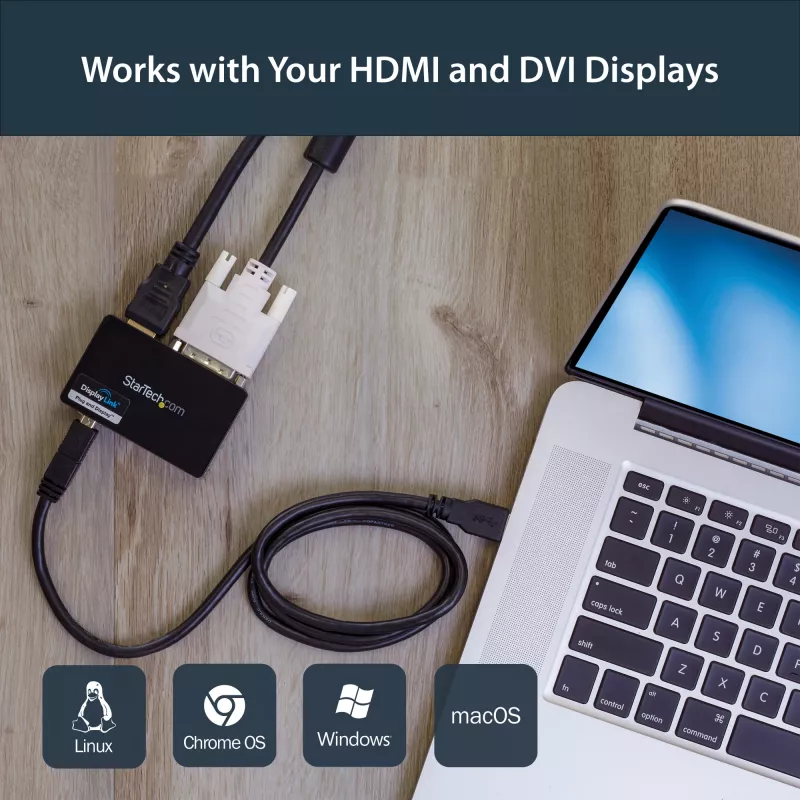 StarTech.com USB 3.0 na HDMI / DVI adaptér – 2048 x 1152, 3.2 Gen 1 (3.1 Gen 1), USB Type-B, DVI výstup, HDMI výstup, 2048 x 1152 pixelov