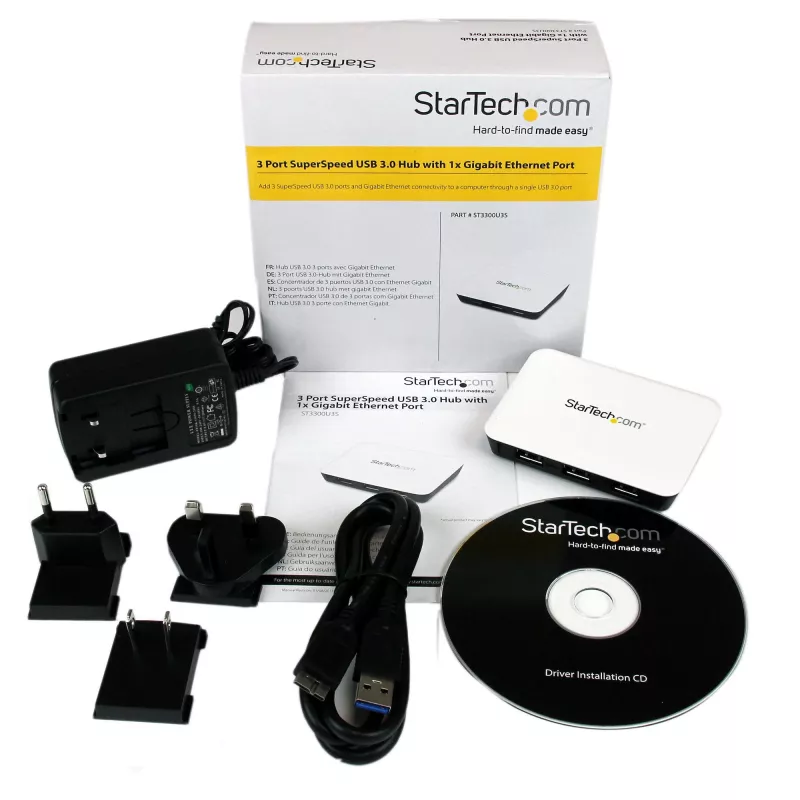 StarTech.com USB 3.0 na Gigabit Ethernet NIC sieťový adaptér s 3-portovým hubom - biela