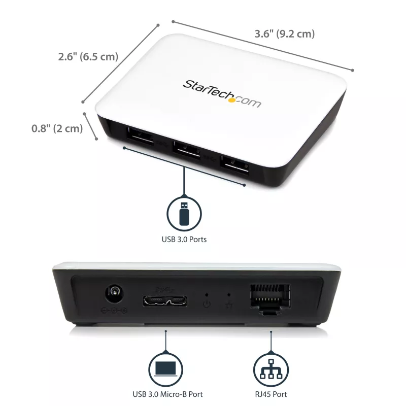 StarTech.com USB 3.0 na Gigabit Ethernet NIC sieťový adaptér s 3-portovým hubom - biela