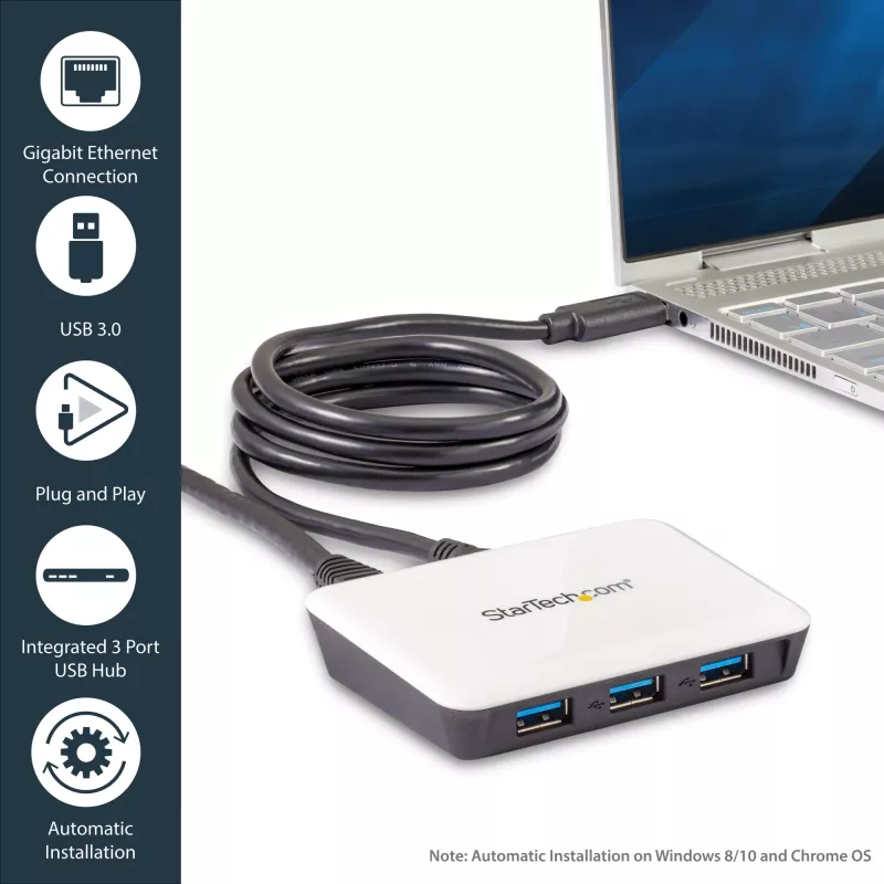 StarTech.com USB 3.0 na Gigabit Ethernet NIC sieťový adaptér s 3-portovým hubom - biela