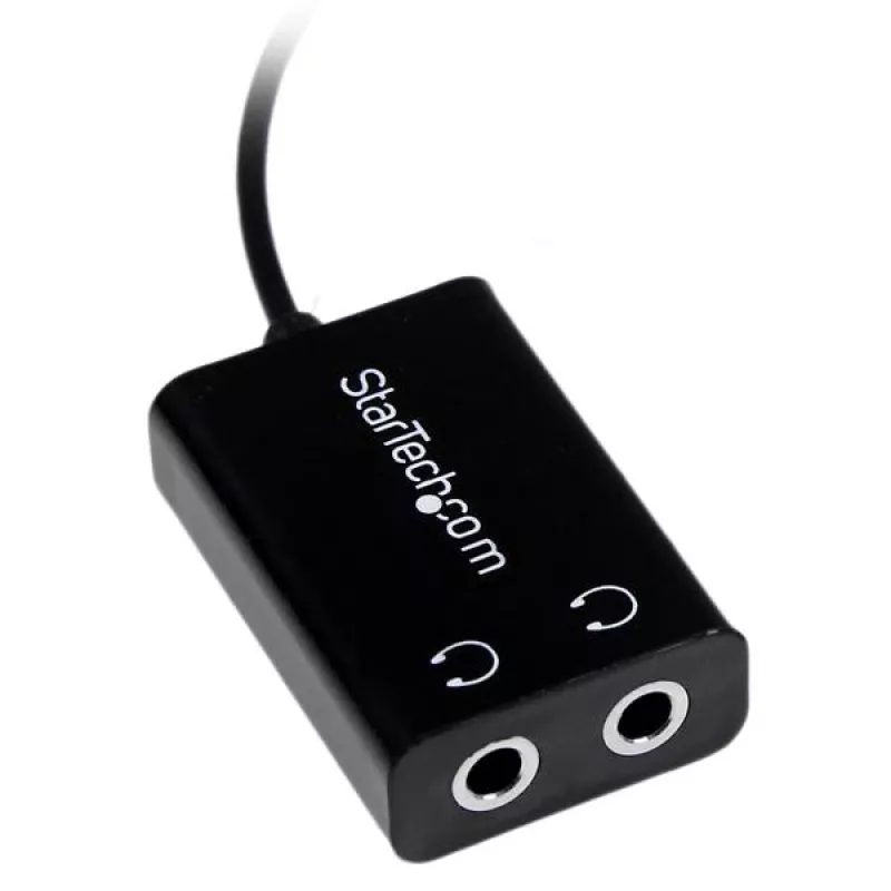 StarTech.com čierny štíhly Mini jack slúchadlový rozbočovací kábel adaptér – 3,5 mm konektor samec na 2x 3,5 mm konektor samica