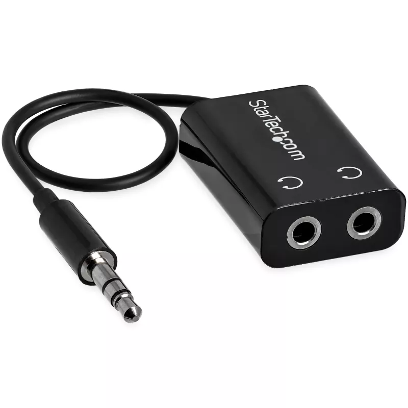 StarTech.com čierny štíhly Mini jack slúchadlový rozbočovací kábel adaptér – 3,5 mm konektor samec na 2x 3,5 mm konektor samica