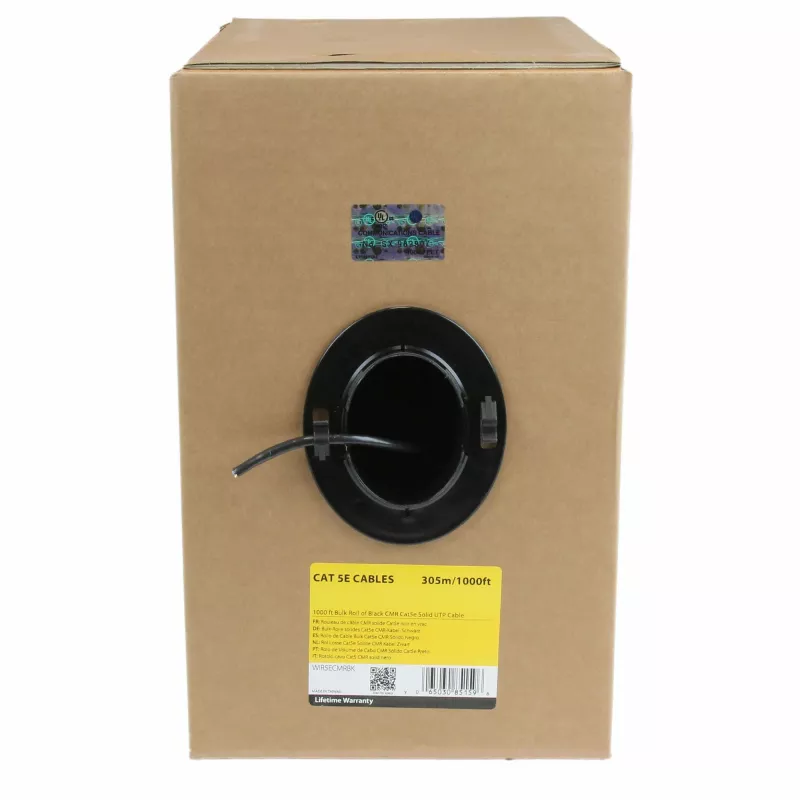 StarTech.com Bulk Cat 5e Ethernet kábel – 304,8 m – plný – CMR certifikovaný – čierny – TAA kompatibilný