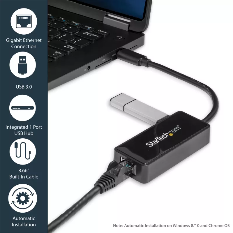StarTech.com USB 3.0 na Gigabit Ethernet adaptér NIC s USB portom – čierna