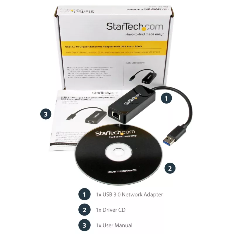 StarTech.com USB 3.0 na Gigabit Ethernet adaptér NIC s USB portom – čierna