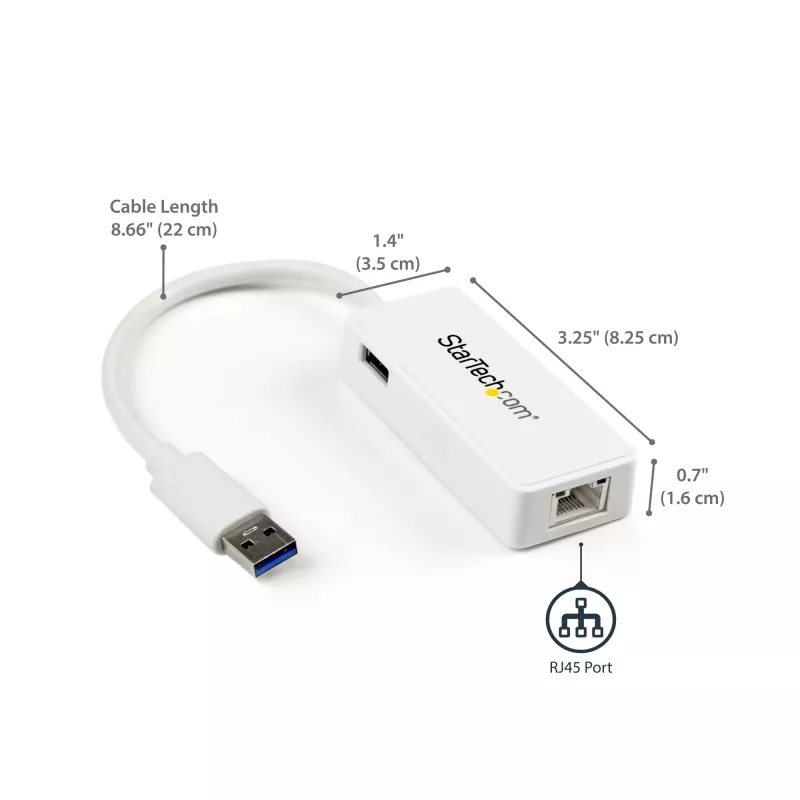 StarTech.com USB 3.0 na Gigabit Ethernet adaptér NIC s USB portom – biela