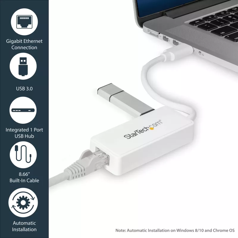 StarTech.com USB 3.0 na Gigabit Ethernet adaptér NIC s USB portom – biela