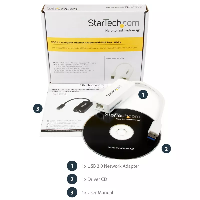 StarTech.com USB 3.0 na Gigabit Ethernet adaptér NIC s USB portom – biela