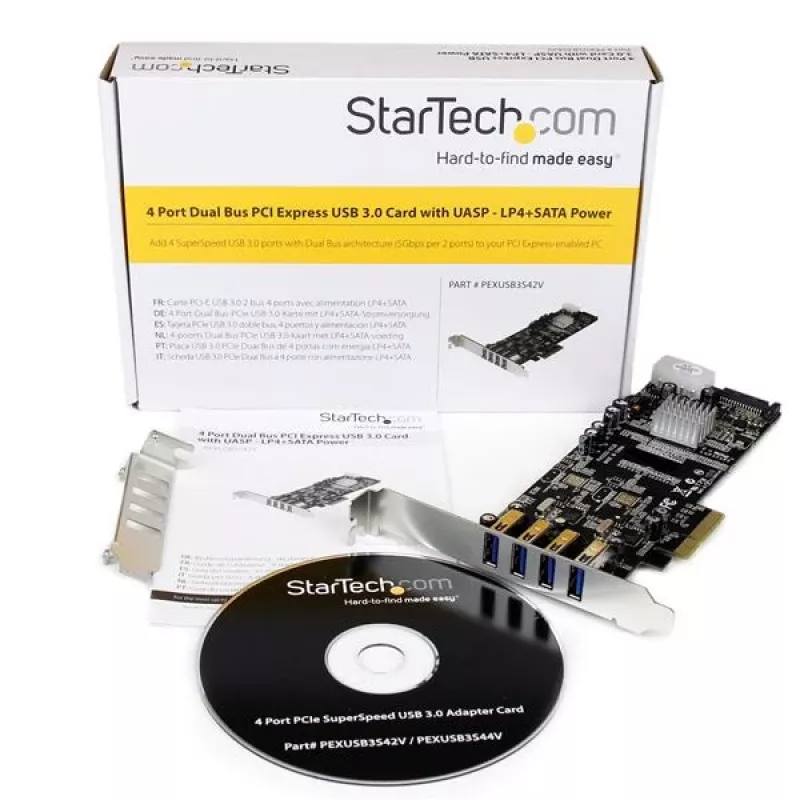 StarTech.com 4 port PCI Express (PCIe) SuperSpeed USB 3.0 karta adaptér s 2 dedikovanými 5-Gbit/s kanálmi – UASP – SATA / LP4 napájanie