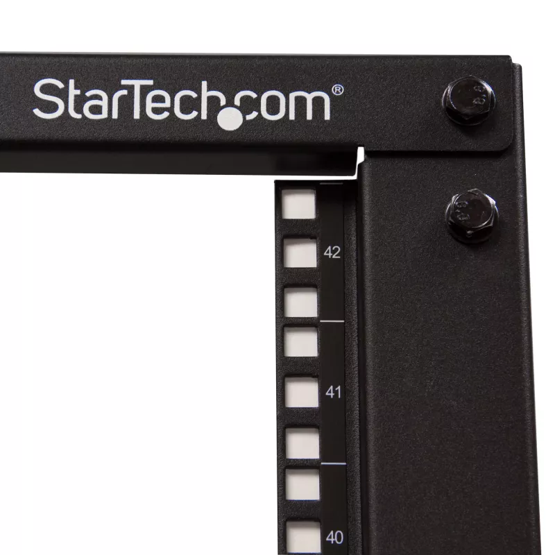 StarTech.com 4-stĺpikový 42U mobilný open-frame serverový rack, štvrostĺpikový 19 inch sieťový rack s kolieskami, pojazdný rack s nastaviteľnou hĺbkou pre počítače/AV/dáta/IT vybavenie – kolieska, vyrovnávacie nožičky alebo montáž na podlahu
